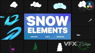 卡通手绘下雪华丽雪花云动画特效冬季元素视频达芬奇模板