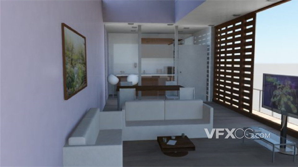 三维建模简约休闲房间客厅室内设计场景模型