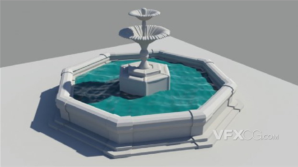 Maya制作花园公园唯美景观喷泉水池3D模型