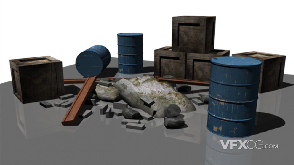Maya制作工业废弃垃圾杂物废墟场景模型