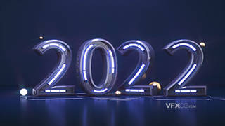 C4D三维科技感现代化灯管2022新年立体数字3D模型