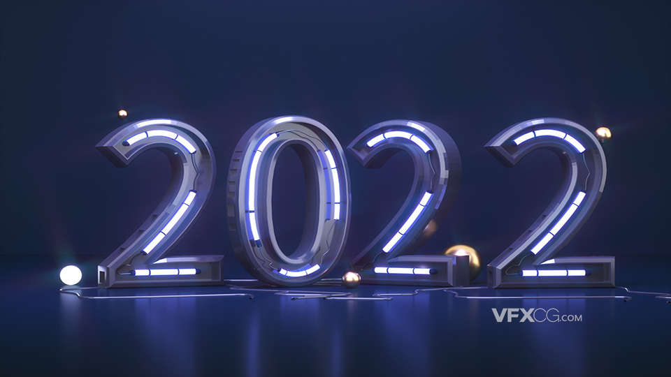 C4D三维科技感现代化灯管2022新年立体数字3D模型