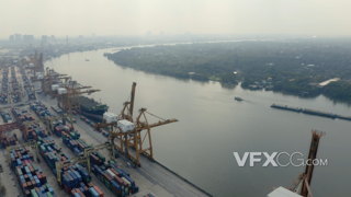 4K 江湖船运港口集装箱航拍视频