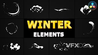 冬季元素手绘雪花飘散卡通过渡动画视频达芬奇模板