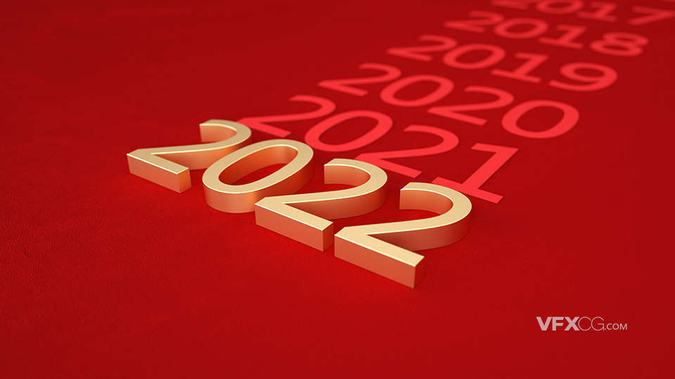 C4D红色喜庆新年2022主题立体数字背景3D模型