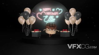 三维蛋糕霓虹灯气球祝愿生日快乐视频开场AE模板