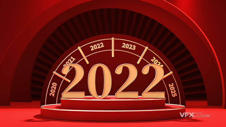 三维红色2022元旦节日立体背景CINEMA4D模型