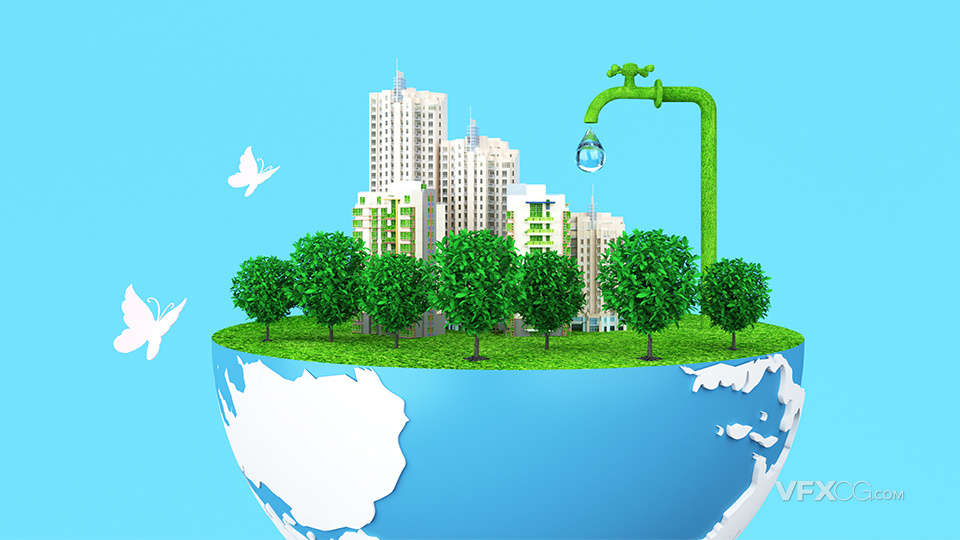 绿色新能源保护地球创意环保宣传海报C4D模型