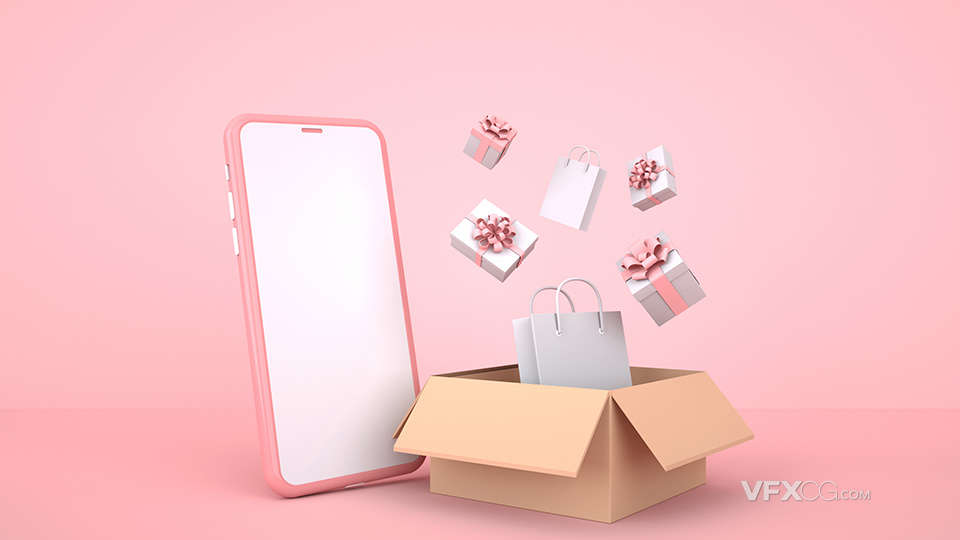 2022年粉红色可爱手机APP网络购物C4D模型