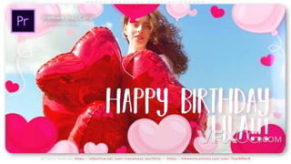 粉色爱心气球充满甜蜜浪漫生日快乐祝贺相册视频PR模板