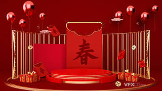 C4D三维喜庆2022春节红包展台背景3D模型