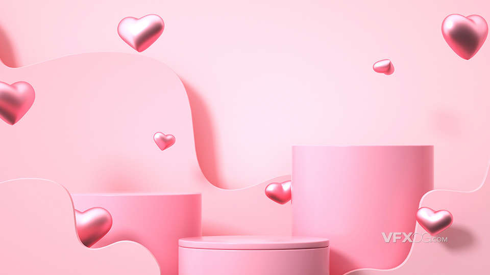 CINEMA4D粉色漂浮爱心展示台3D模型