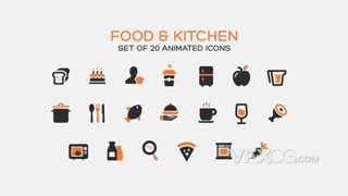 厨房餐饮海鲜美食料理食品动态创意图标动画AE模板