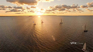 美丽风景日落景色公海上的游艇实拍视频