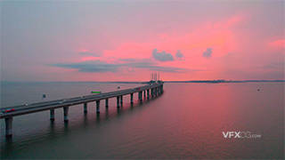 4K分辨率航拍青岛跨海大桥红色夕阳视频素材