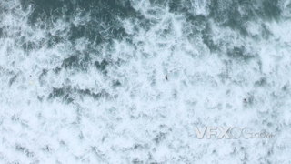 在大海的汹涌浪潮前向前滑行的冲浪者们实拍视频