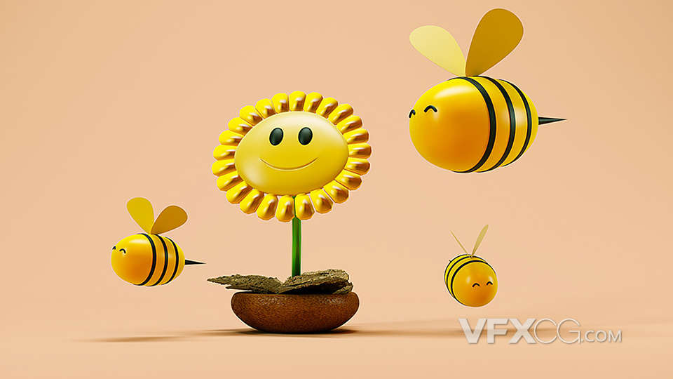 C4D制作卡通小蜜蜂场景三维模型