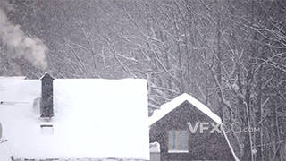 冬天的早晨下着雪白雪皑皑的屋顶空镜实拍视频