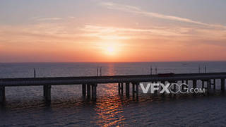 航拍海面跨海大桥夕阳风景实拍视频素材