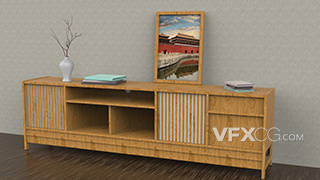 中式简约实木电视柜三维C4D模型