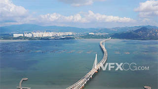深圳市深圳湾公路大桥及游艇高清航拍视频