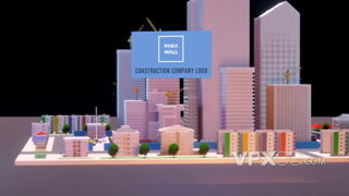 三维模型立体高楼大厦建筑蓝图显现标志的LOGO片头DaVinciResolve模板