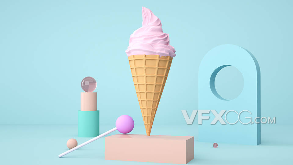 3D立体夏日冰淇淋三维C4D工程
