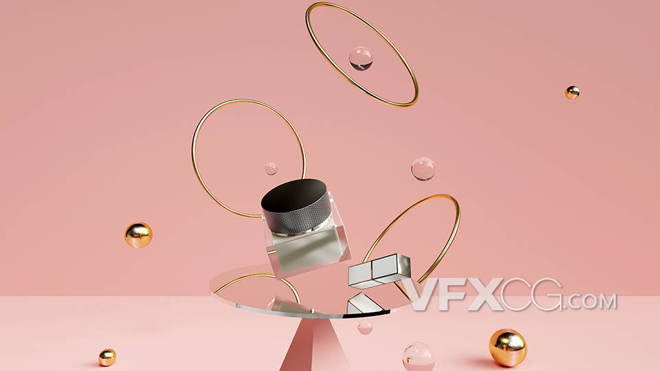 粉金悬浮化妆品场景三维MAX模型