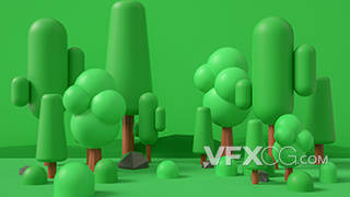 卡通几何树林背景C4D三维模型