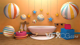 浴缸电商圆球背景C4D三维模型