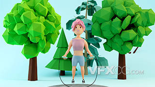 C4D卡通园林健身跳绳女孩IP形象
