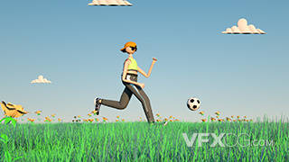 绿色草地夏季运动足球卡通人物C4D模型