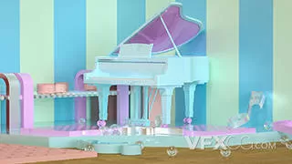 C4D小清新风格钢琴场景