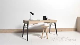 现代简约原木色的桌椅C4D模型
