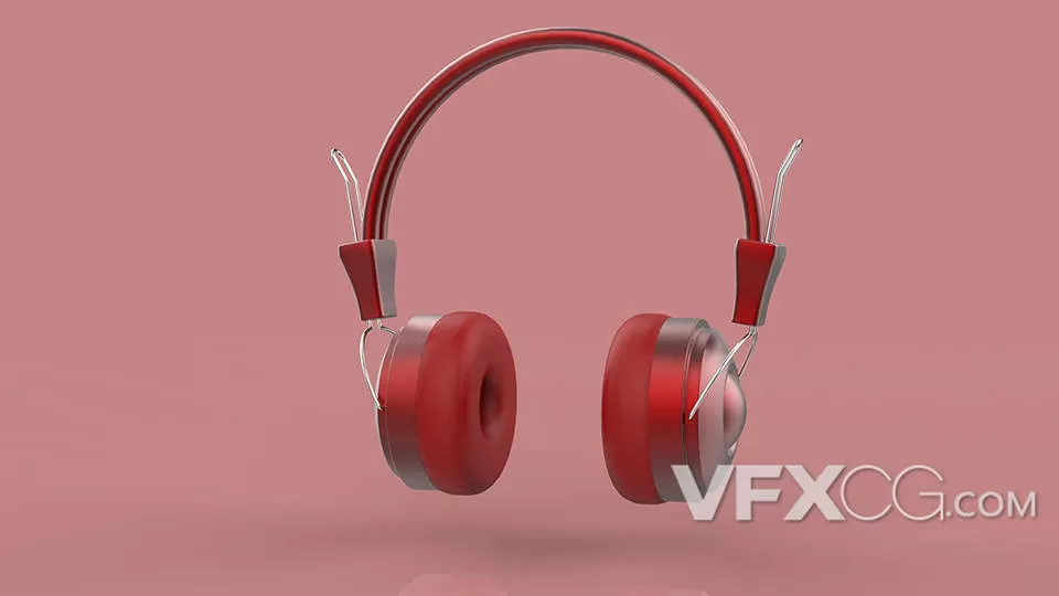 红色数码电子头戴式耳机C4D模型