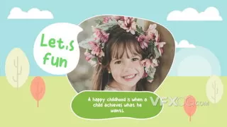 可爱卡通多彩幸福儿童成长记录生日庆典宣传片Motion模板