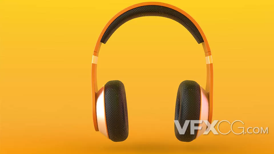 橙色多彩梦幻蓝牙耳机C4D模型