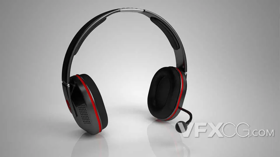 红黑色简约耳机C4D模型