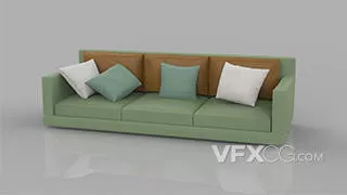 绿色简约小清新多人沙发C4D模型