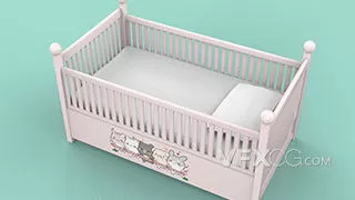 粉色卡通婴儿床C4D模型