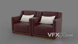 深红色咖啡色复古单人沙发C4D模型