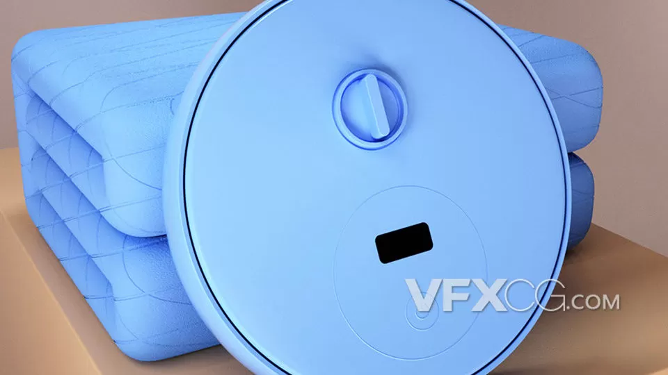 蓝色系水暖电热毯C4D产品包装