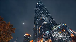 北京国贸大楼月下灯光秀实拍视频