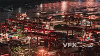 寸滩港码头夜晚物流运输实拍视频