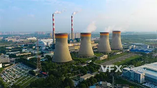 现代化发电厂烟囱排放废气实拍视频