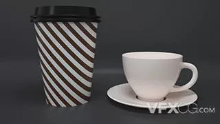彩色纹理咖啡纸杯和杯子C4D模型