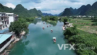 广西桂林山水遇龙河竹筏旅游实拍视频