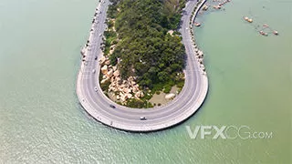 航拍珠海海边网红U型公路实拍视频