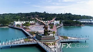 沿海城市鹰雕像风景高清实拍视频