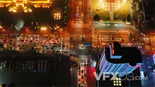航拍俯视繁华的城市交通车流夜景